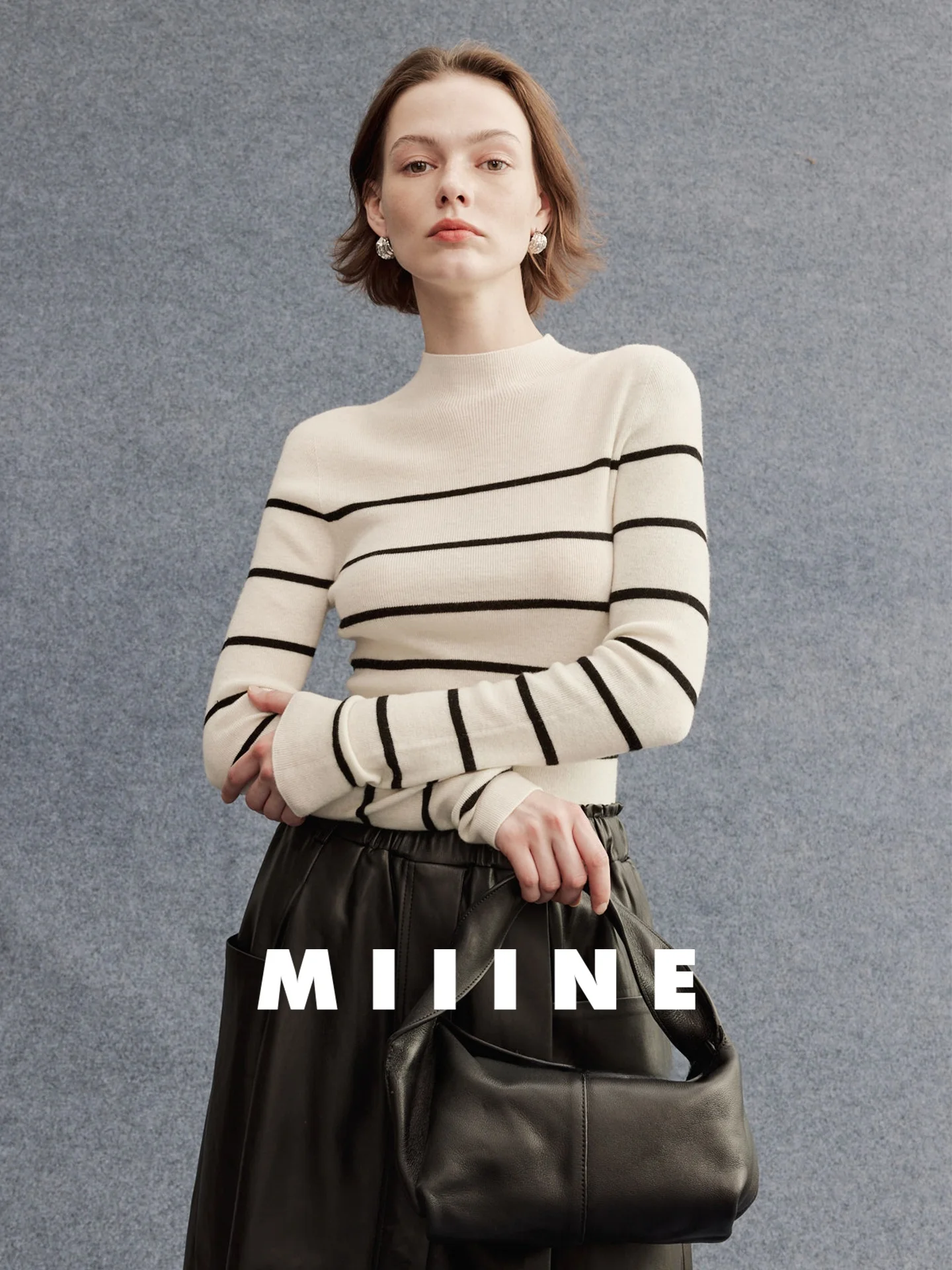 

Женский облегающий трикотаж Miiine с высоким воротником, полосатым дизайном, из шерстяной смеси, модный осенний топ