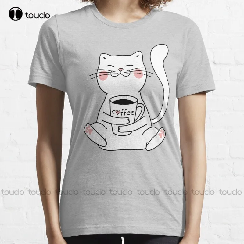 New Cat And Coffee T-Shirt Cotton Tee Shirt S-5Xl White Dress Shirt For Men Custom Aldult Teen Unisex Digital Printing Tee Shirt