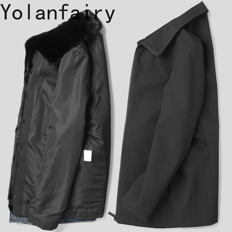YOLANFAIRY Luxury Natural Fur Coat Men Winter High Quality Mink Fur Liner Parkas Casual Business Real Fur Jacket chaqueta hombre