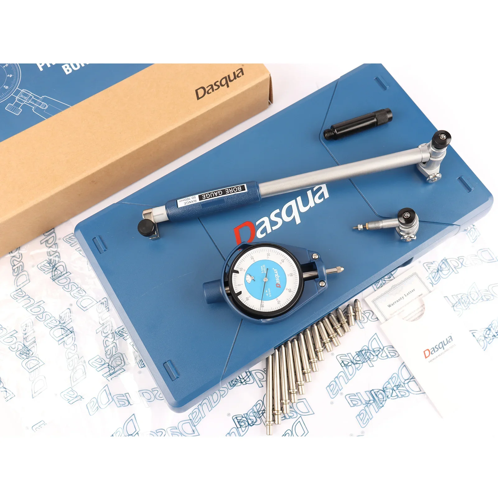 

DASQUA Extra Long Range 35-160mm Alexometer Dial Bore Gauge Set for Deep Engine Cylinder Measurement With Carbide Anvils
