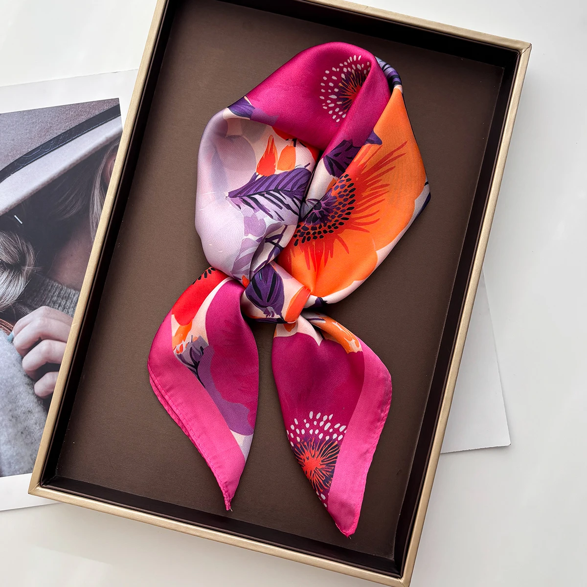 Luxury Floral Printed Square Scarf For Women Scarves Bandanas Hijab Neckerchief Elegant Shawl Wraps For Travel image 2