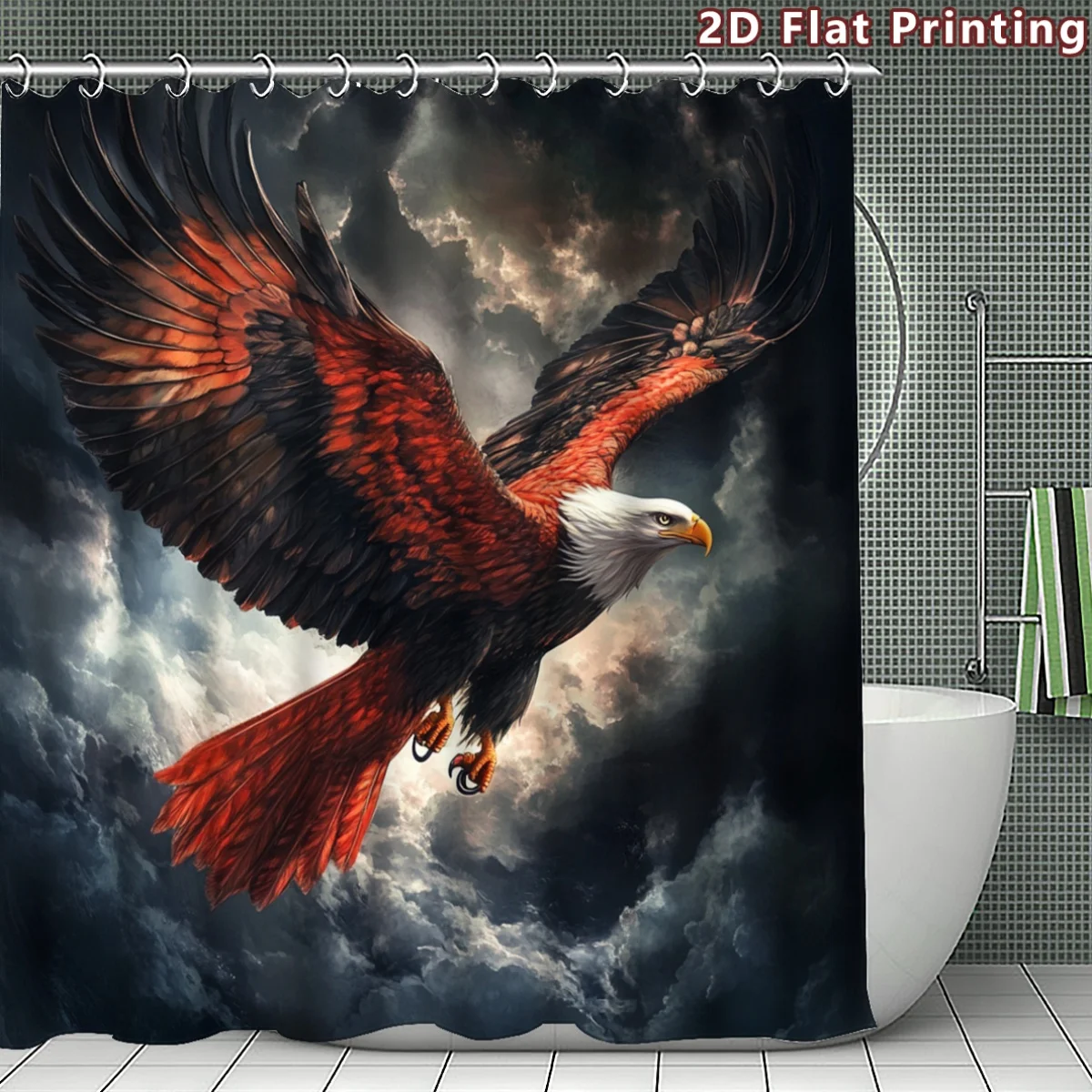Majestic Eagle Flying Through Stormy Clouds Waterproof Shower Curtain Bathroom Decor Art Print