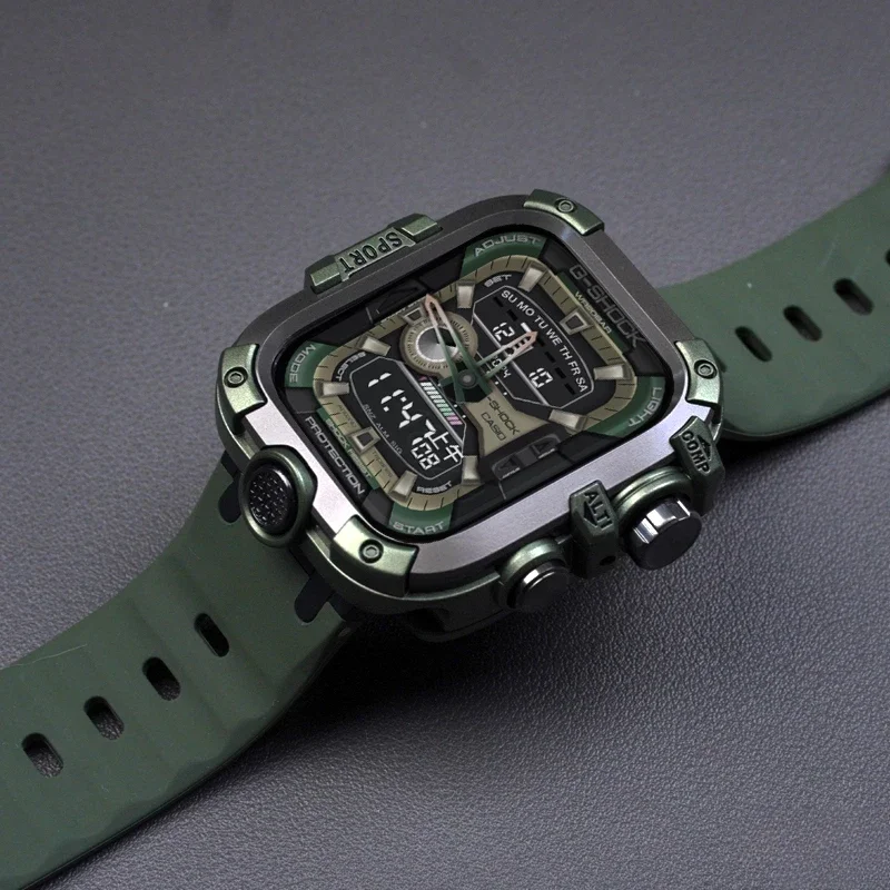 Capa protetora de metal à prova d'água para apple watch 45mm 44mm, vidro temperado para iwatch série 9 8 7 6 5 4 se