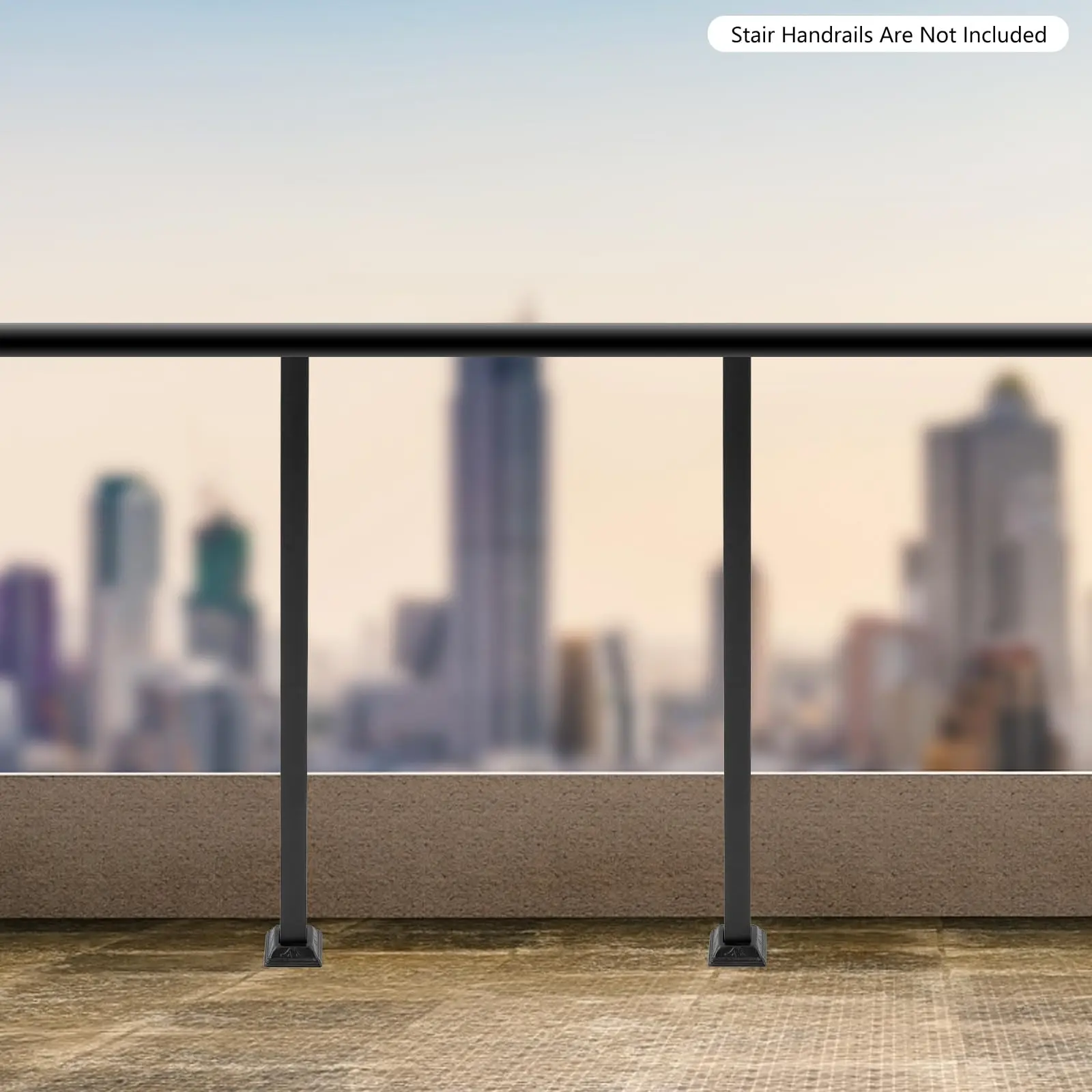 2 szt. Czarny Zestaw Balustrady na Taras z Kutego Żelaza, Zestaw Słupków Aluminiowych do Balustrady 38/48/60 Cali, Balustrady Schodowe z Prostokątną Bazą