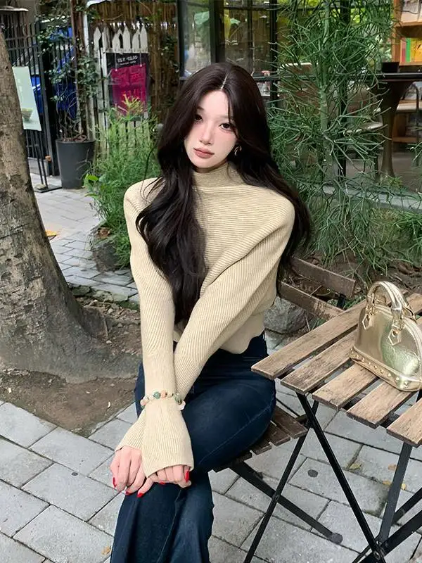 Pull en tricot confortable pour femmes, col montant, coupe ajustée, sous-vêtement, haut chaud, tendance, ample, nouvelle arrivée pour l'hiver