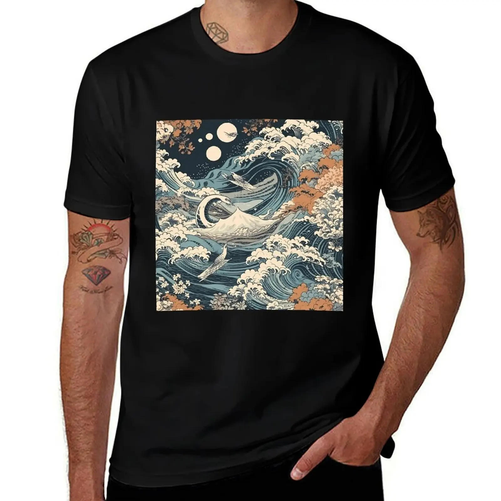 

The Eternal Waves: A Hokusai & Kuniyoshi Tribute T-Shirt plus sizes topping mens graphic t-shirts hip hop