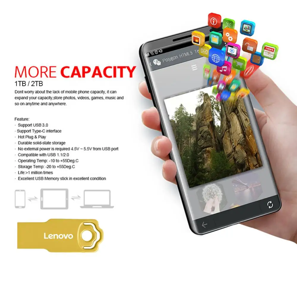 Флеш-накопитель Lenovo USB 3,0, USB, 1 ТБ