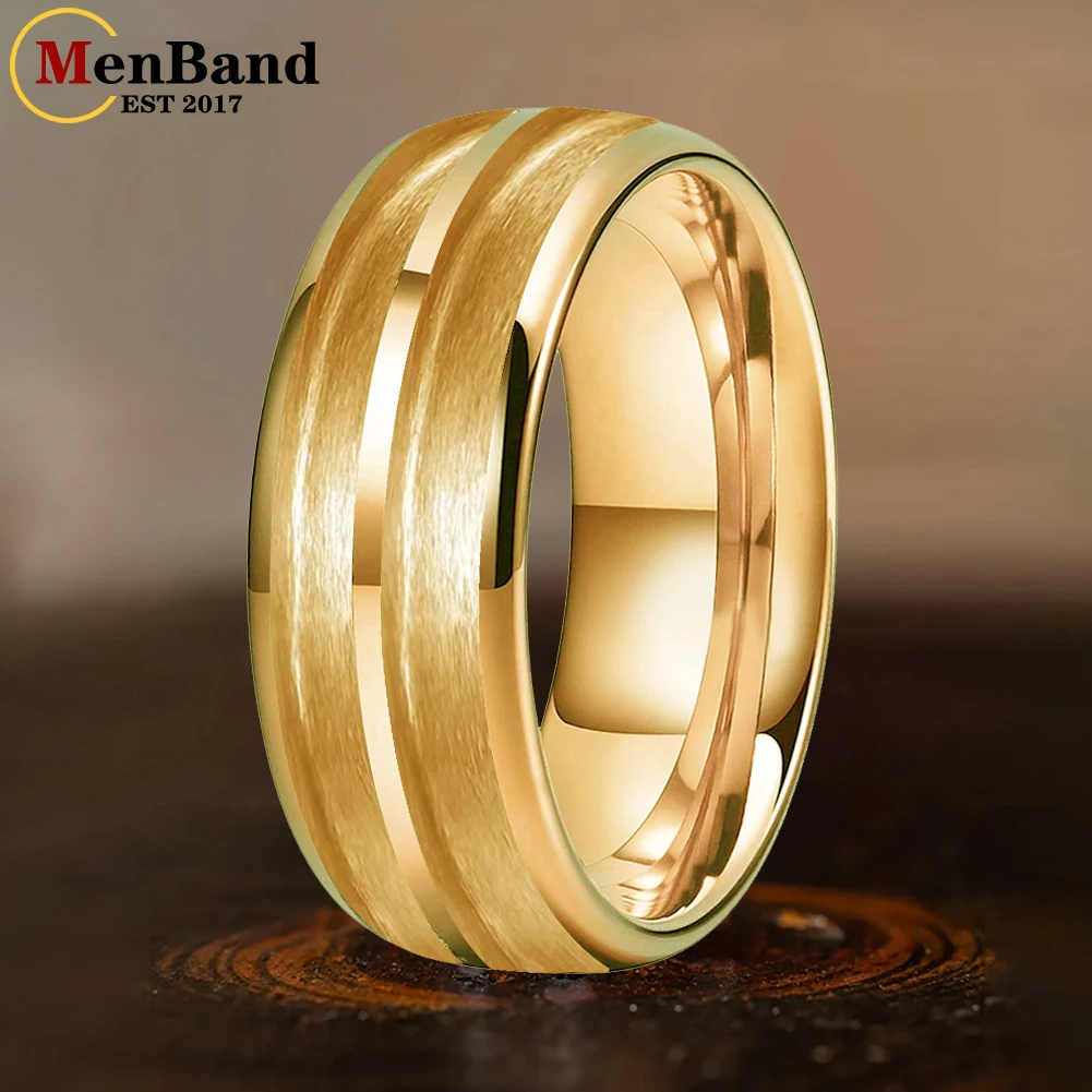 MenBand 8mm Plating Tungsten Blank Core Ring for Customized Inlay with 2.5mm Double Grooves Domed Comfort Fit