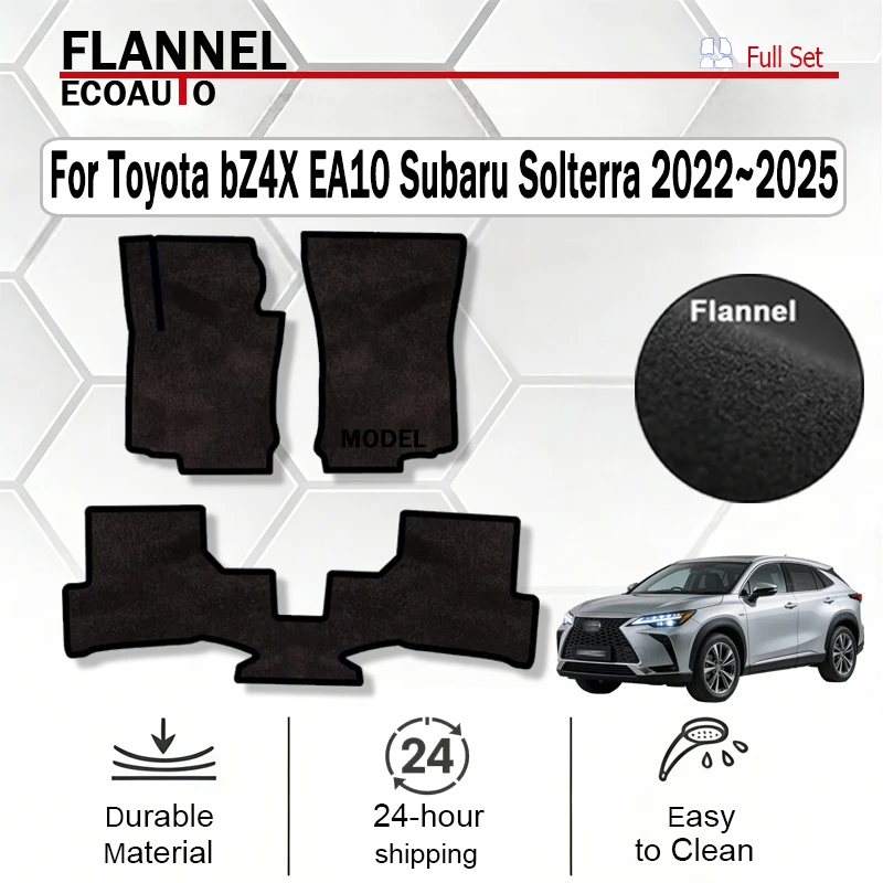 

ECOAUTO Flannel Car Floor Mats For Toyota bZ4X EA10 Subaru Solterra 2022~2025 5-Door SUV Foot Carpets Foot Full Set Pads black