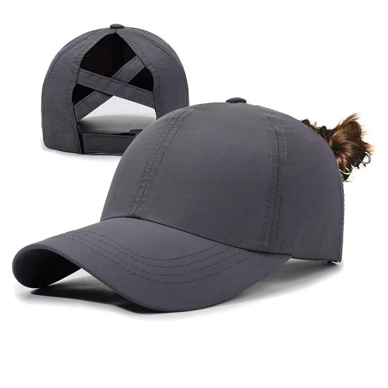 Neue Sommer-Baseballkappe für Damen mit Kreuzband für Pferdeschwanz, Leichte Schnelltrocknende Atmungsaktive Sonnenhut – Detail 10