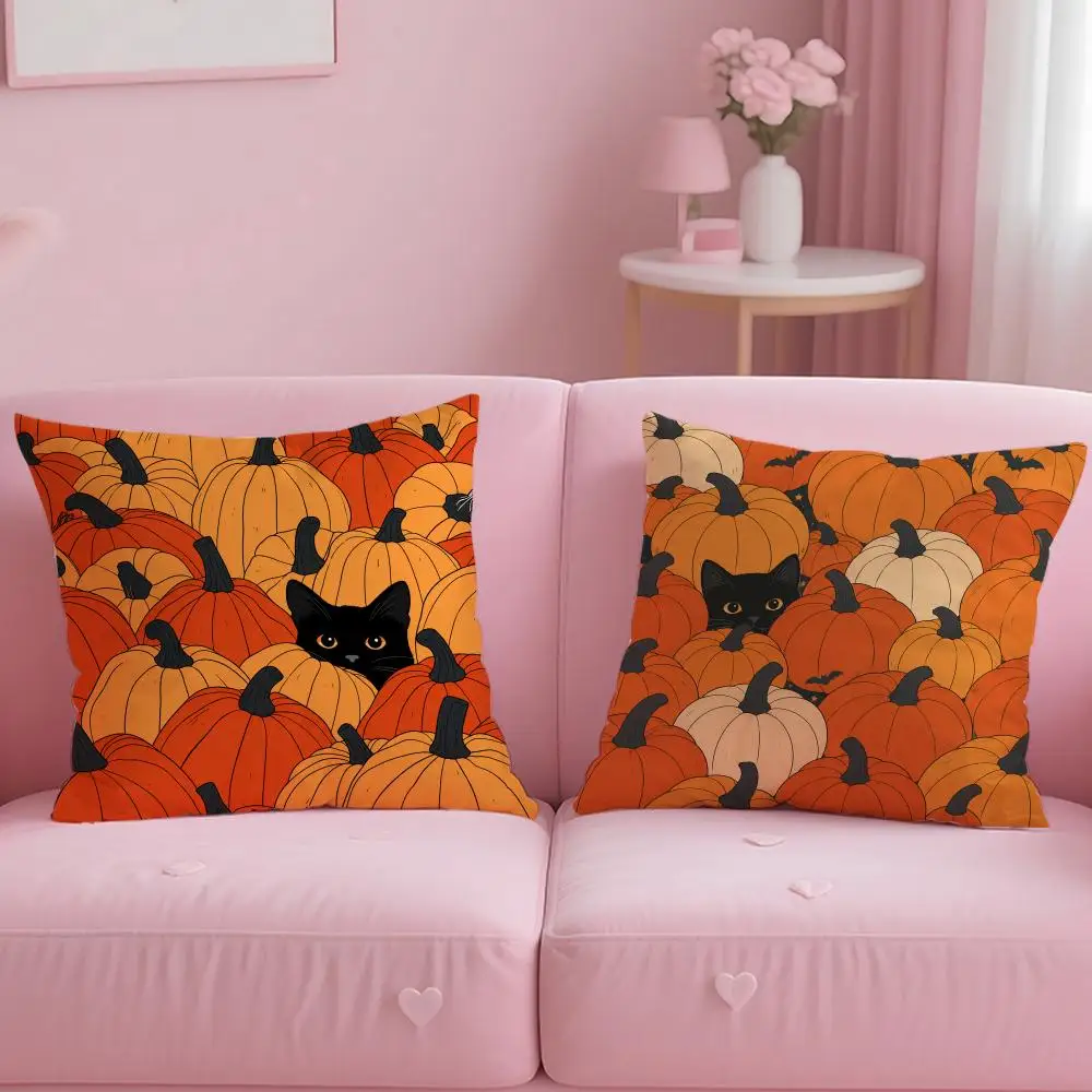 Halloween Pumpkin Black Cat Ghost Cushion Cover Comfortable Double Sided Pillow Cover For Car Sofa Bedroom & More