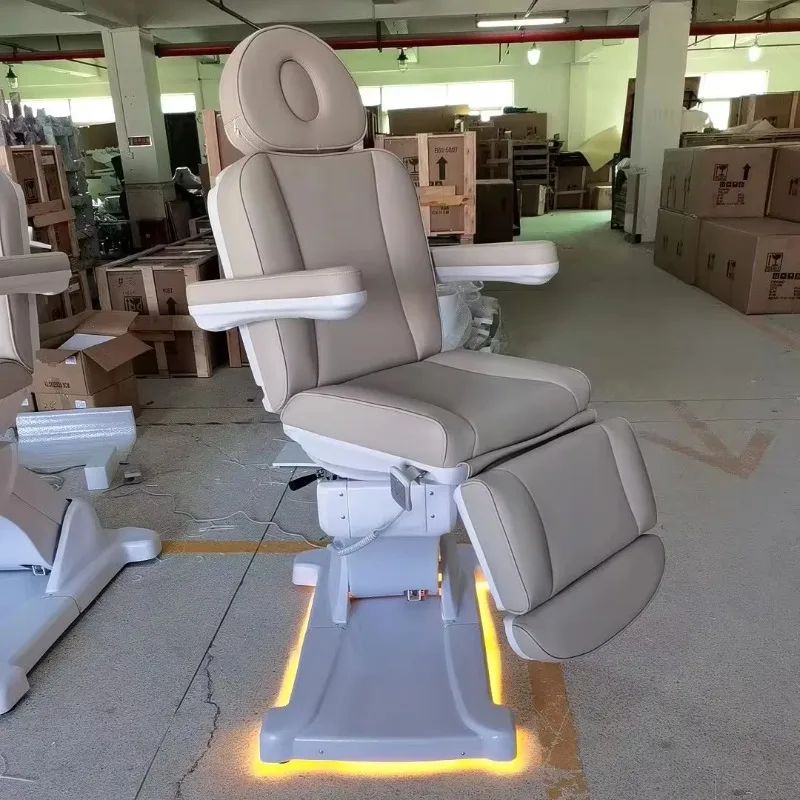 Adjustable Modern Beauty Spa Electric Massage Table with Footrest Bottom Lighting PU Leather Cosmetic Facial Treatment Bed