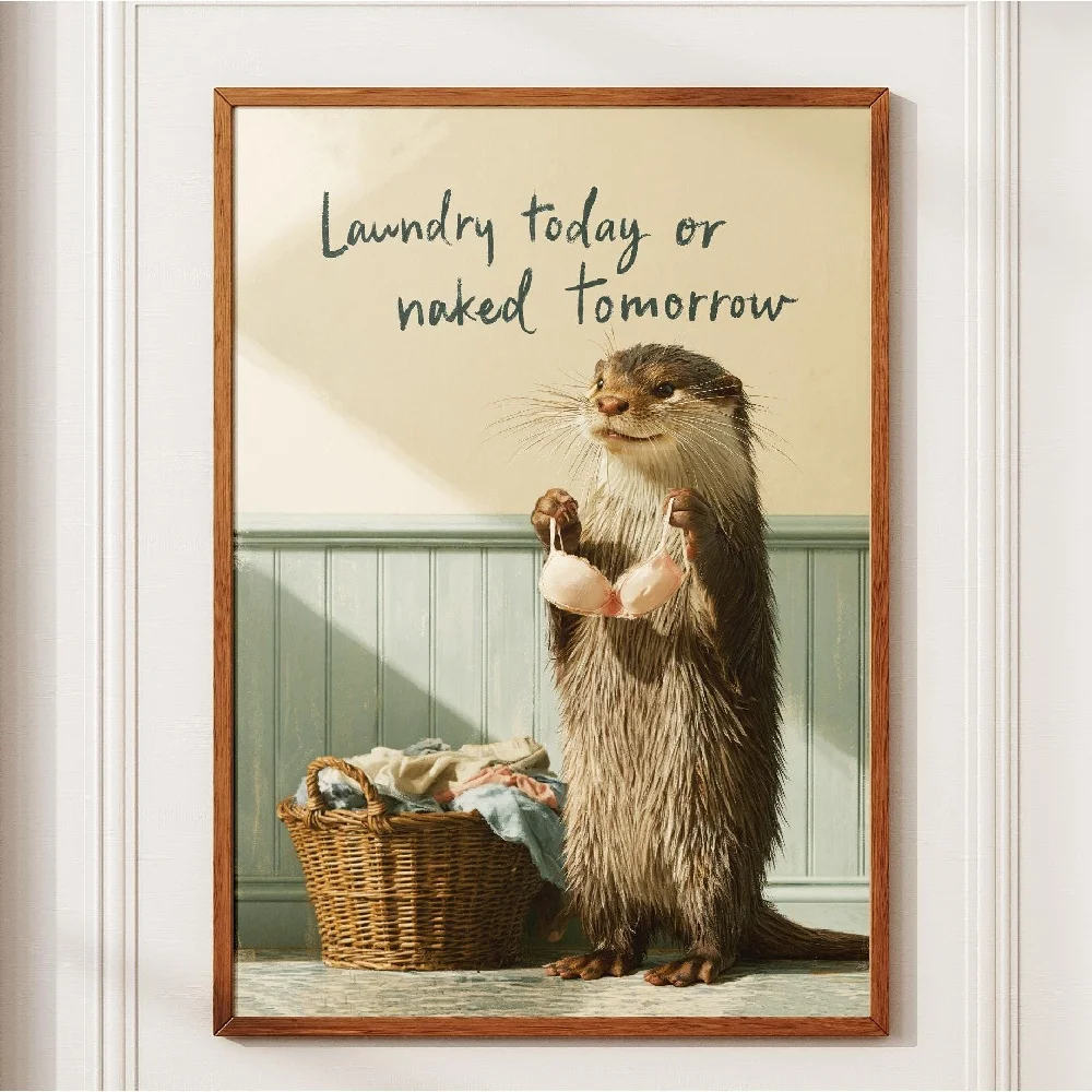 Retro Funny Laundry Room Cute Animals Humorous Utility Sign Canvas Painting Wall Art Poster Picture Home Decor Mural Cuadros