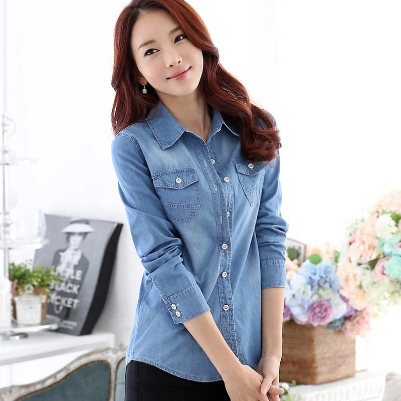 2024 New Pure Cotton Thin Casual Denim Shirt for Women Spring Autumn Long Sleeved Slimming Summer Sun Protection Trendy Top