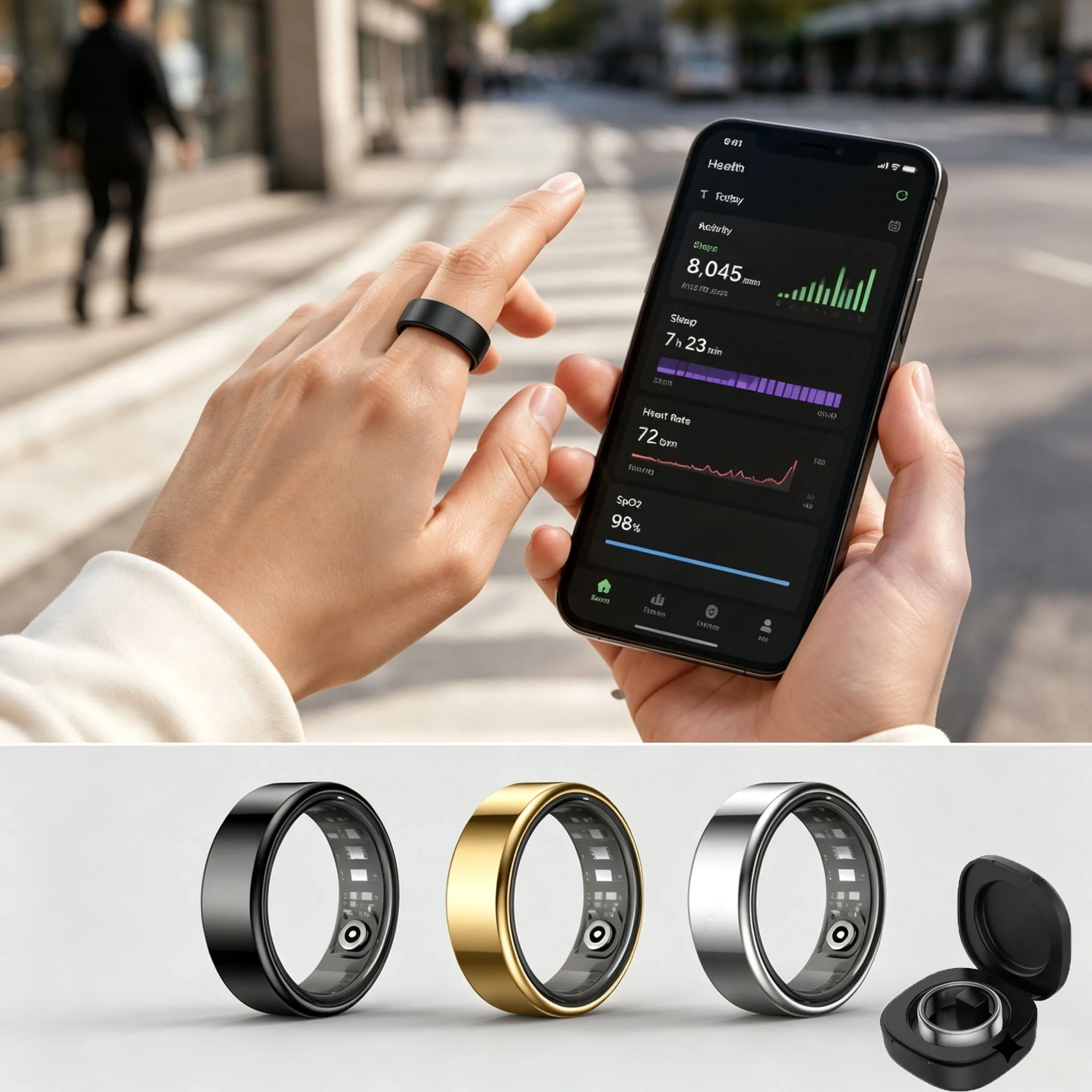 Smart Ring Heart Rate Blood Pressure Sleep Monitoring Motion Tracking Waterproof Men Women Smart Ring For Android Holiday Gift