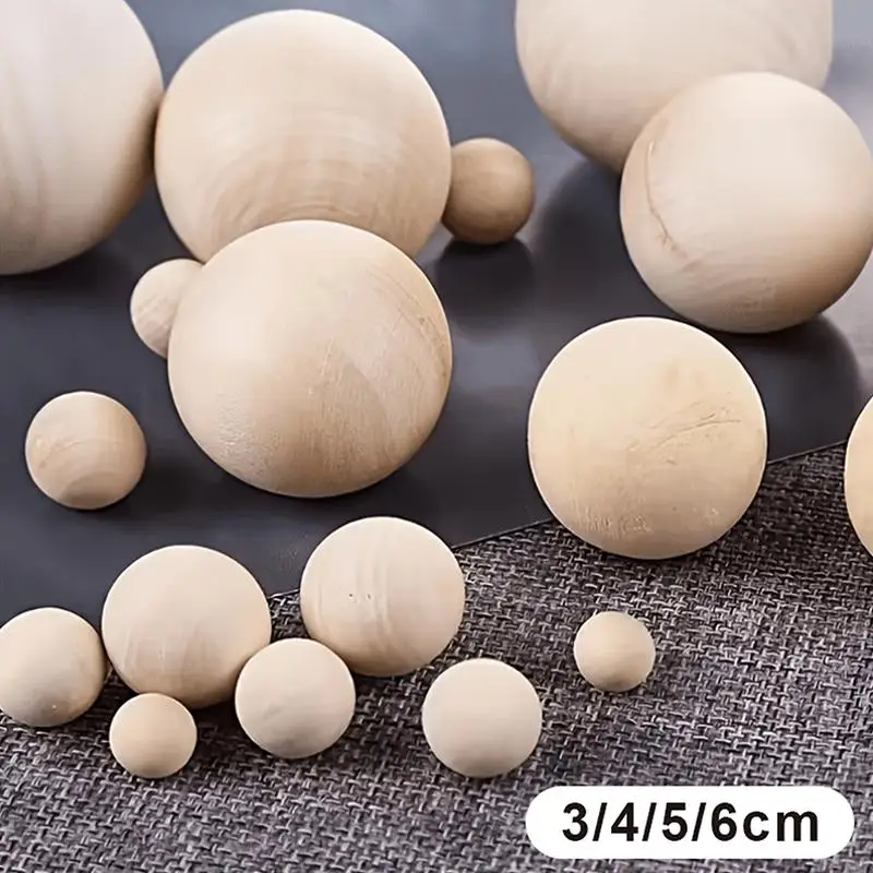 Natural Smooth Wooden Craft Balls Unfinished Round Solid Wood Spheres 30/40/50/60mm for DIY Knitting Crochet Projects