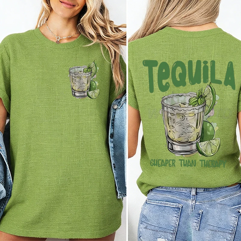 

Summer Tequila Print T Shirts Women Short Sleeve Cotton Streetwear Vintage Cocktail Theme Female T-shirts