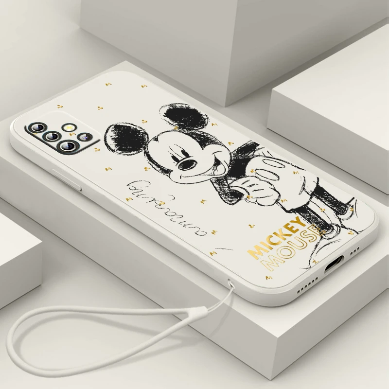 

Disney Mickey Minnie Love Phone Case For Samsung Galaxy A73 A53 A33 A52 A32 A22 A71 A51 A21S A03S 4G 5G Liquid Rope Cover Fundas