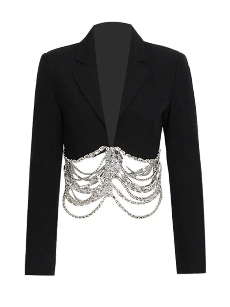 BPN-Blazer sexy en diamants épissés pour femmes, cranté UR, manches longues, solide, amincissant, évidée, vêtements de mode, 600