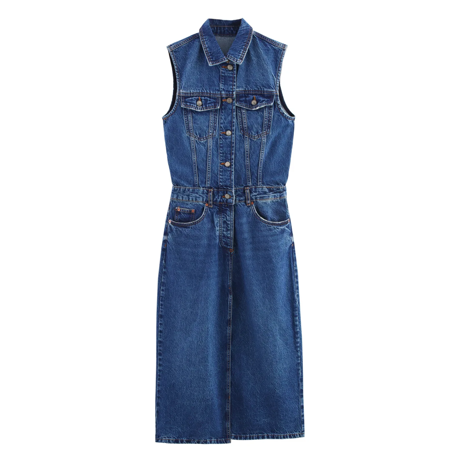 Temperament denim sleeveless dress women's new retro slim and thin