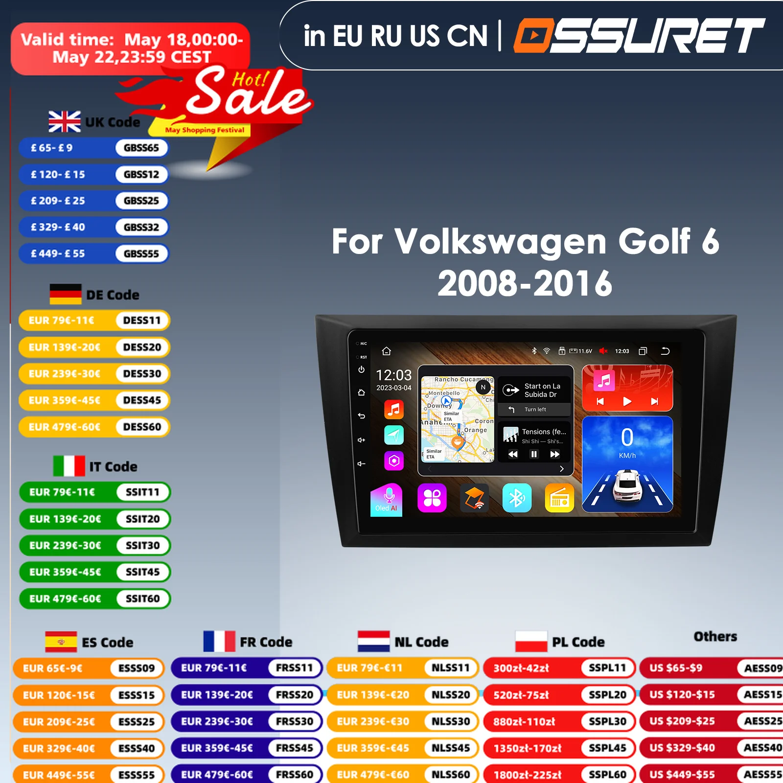 9inch Android Car Multimedia Player for Volkswagen Golf 6 2008 - 2016 Stereo CarPlay GPS Navigation Head Unit AI Voide AutoRadio