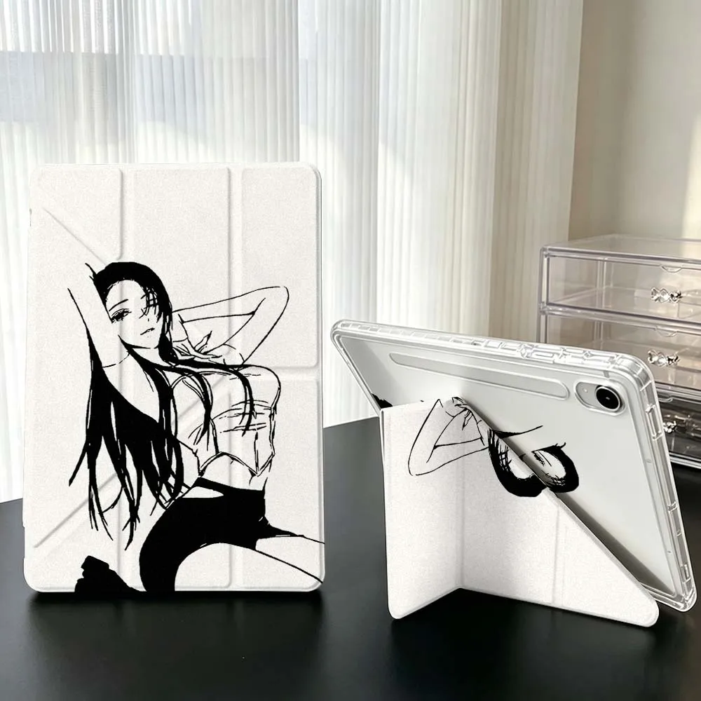 Cartoon Girl For Samsung Galaxy Tab A9 A8 A11 S6 S7 S8 S9 S10 FE Plus Lite Transparent Y-Shaped Folding Tablet Case