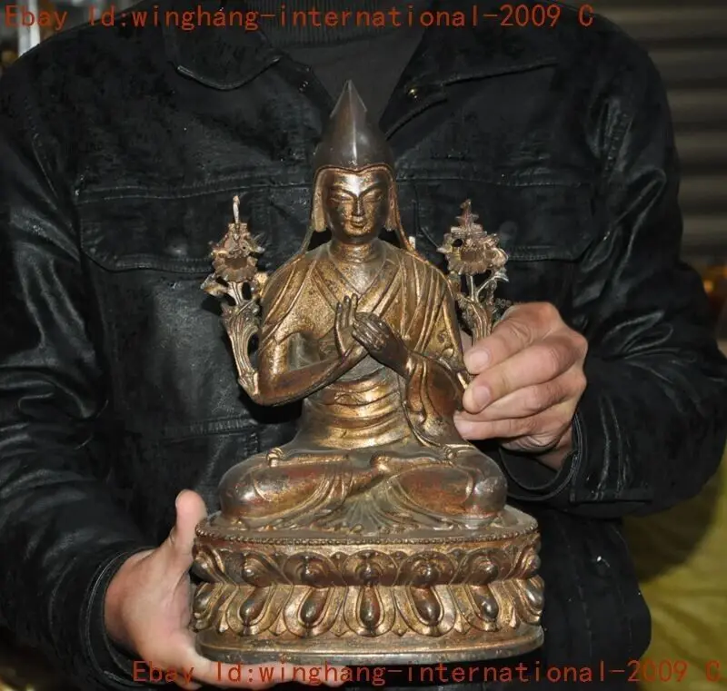 old Tibet Buddhism temple bronze gilt Tsongkhapa Master Shamanism Buddha Statue