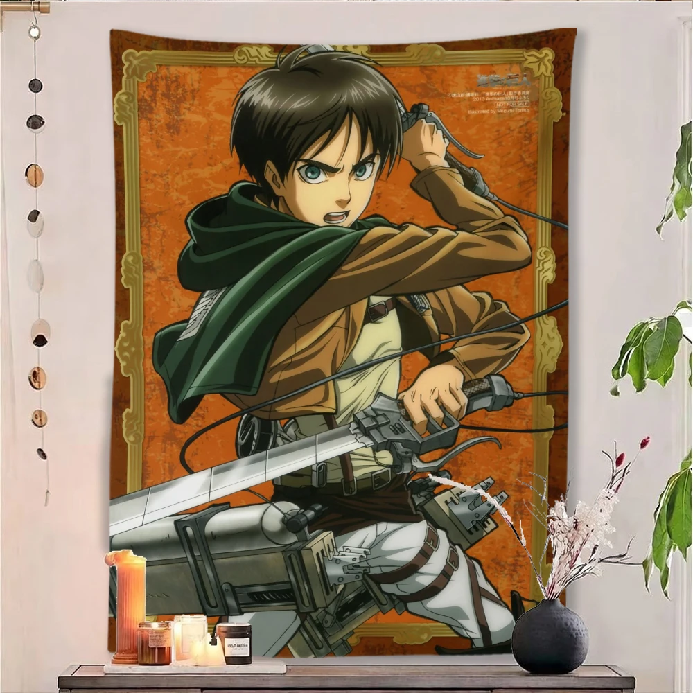 Attack On Titan Eren Yeager Anime Tapestry Survey Corps Character Print Wall Hanging, Japanese Manga Aesthetic Background