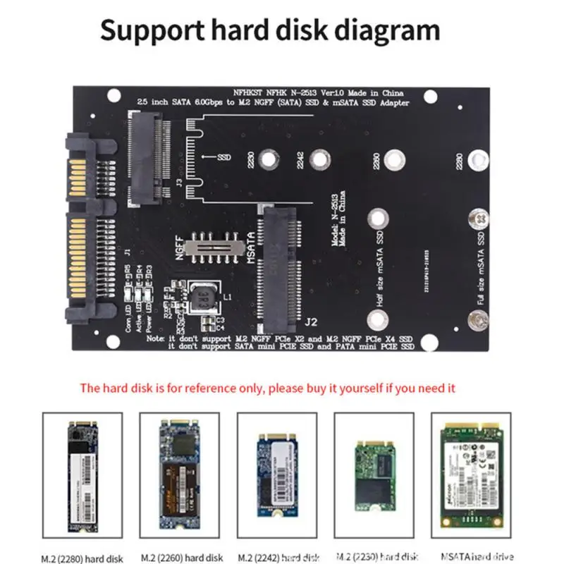 Adaptador de Msata para Sata para PC, placa adaptadora, 60 Gbps, M.2 NGFF e Msata SSD, 2.5"