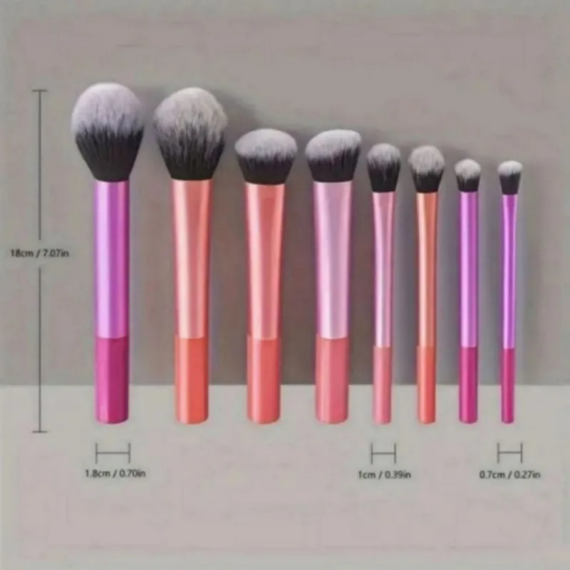 Set di pennelli per trucco a tubo lungo multicolore da 8 pezzi + 4 uova di bellezza in scatola rosa + 1 borsa portaoggetti rosa, adatto come regalo per gli amici