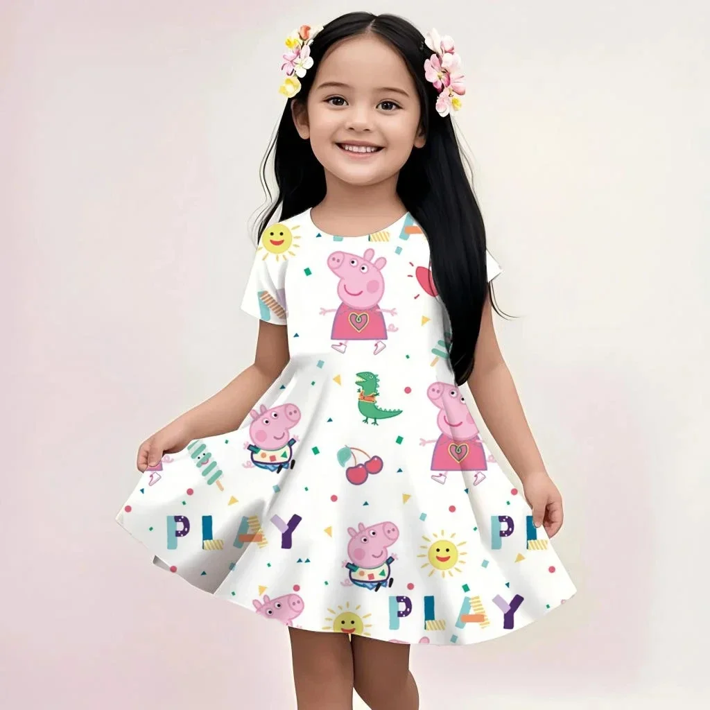 Vestido de Verano con Estampado de Peppa Pig para Niñas, Estilo Casual, Holgado, Suave y Transpirable, Ideal para la Playa o Vacaciones