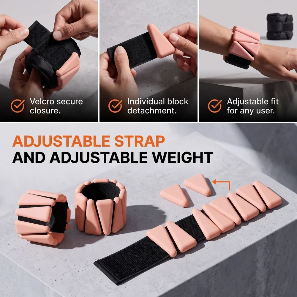 2LB Silicone Wrist Weights Set Adjustable Magic Tape Strength Training Fitness Wristbands for Men Women Home Gym