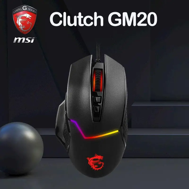 MSI Clutch GM20 Gaming Mouse Ergonomic Wired Gaming Mouse RGB Eight Button Usb For Laptop PC Gamer