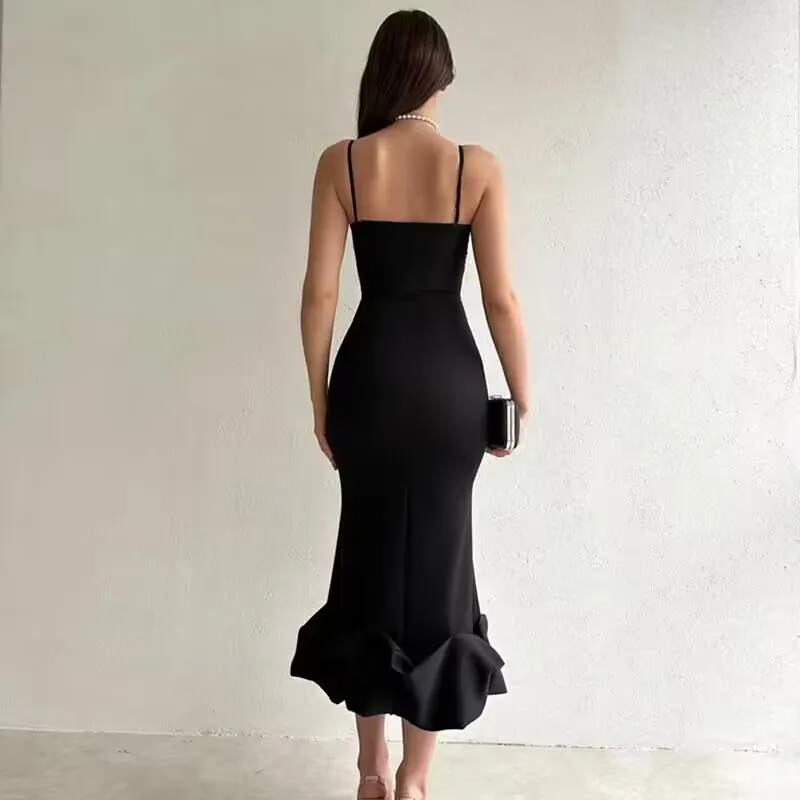 Ruffles Sleeveless Backless Maxi Dress Women 2023 Summer Fashion Bodycon Elegant Sexy Outfits Birthday Party Club Sundress