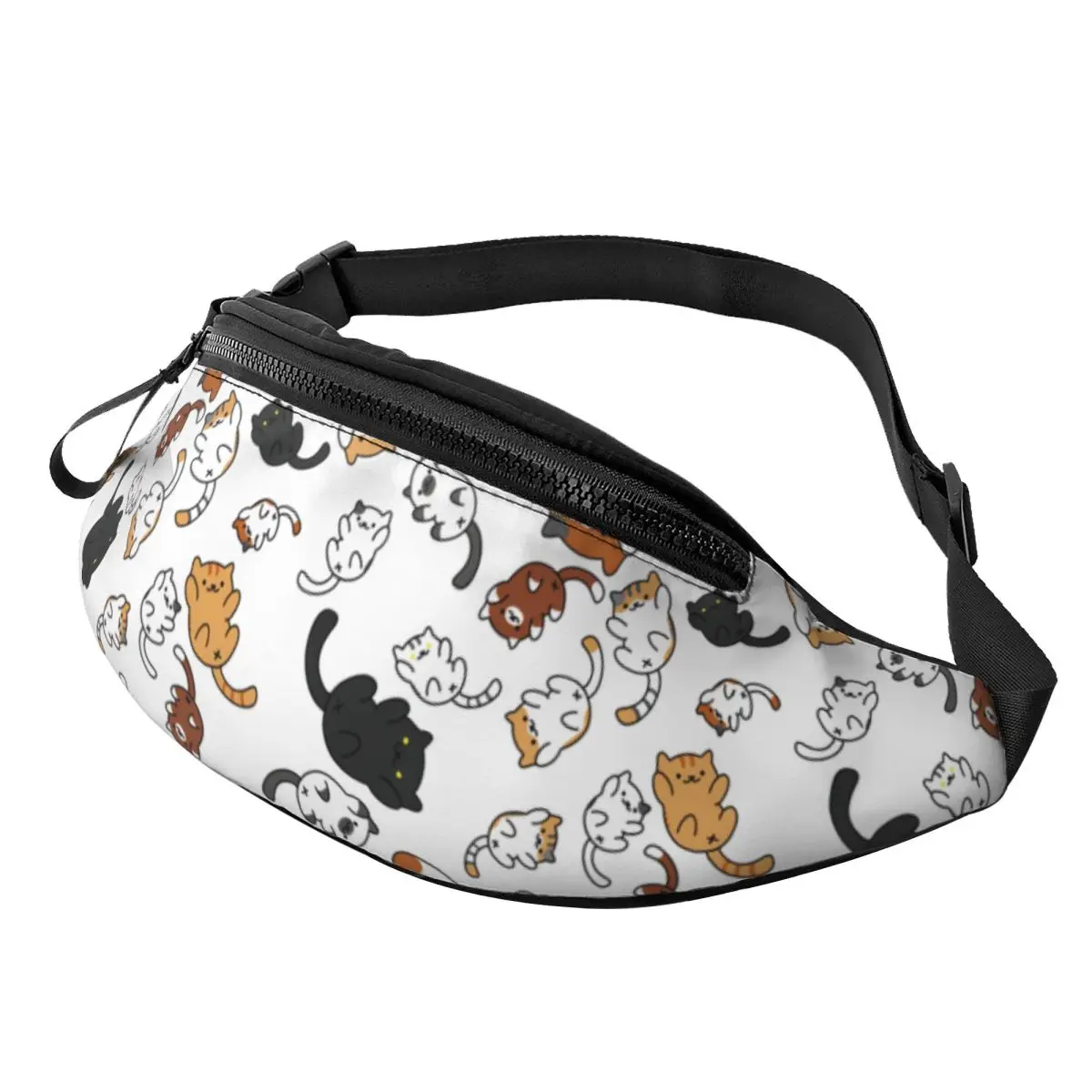 Custom Colorful Cartoon Kitten Cat Fanny Pack for Travel Hiking Men Women Black Cats Crossbody Waist Bag Phone Money Pouch