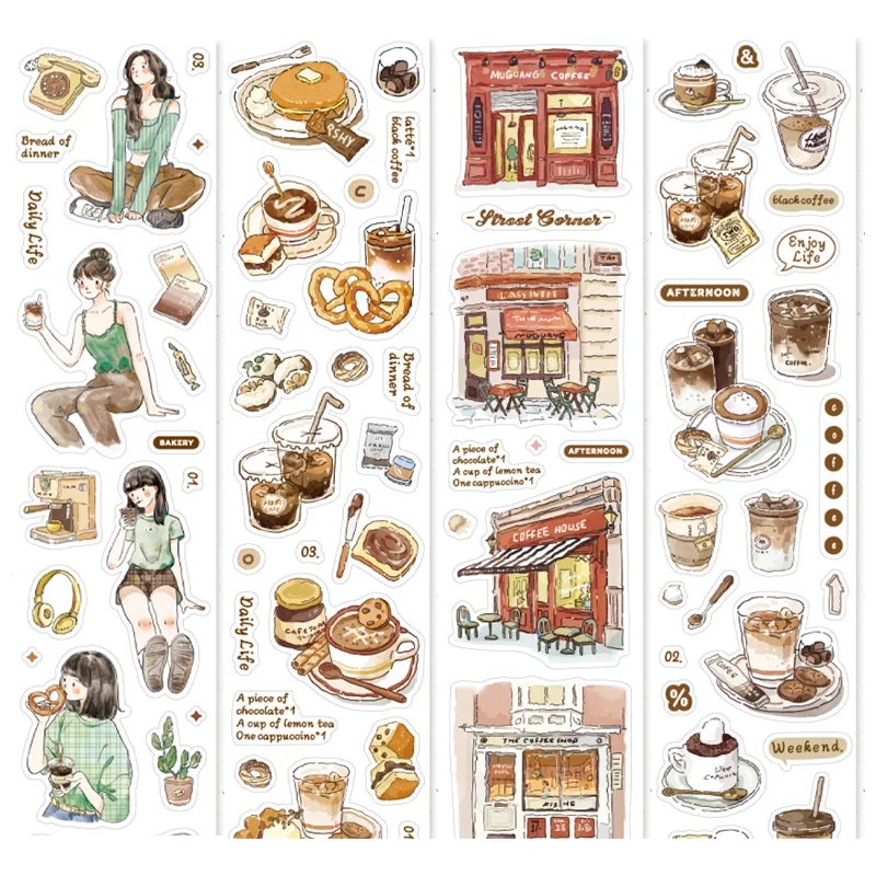 Mr. Papel-Café Tema Washi Especial Fita Cortada, DIY Handbook Calendário Scrapbook Photo Frame Decoração, 4 Estilo, 1 Saco de Rolo