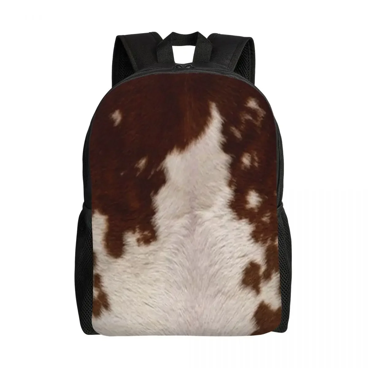 

Brown Calf Cowhide Travel Backpack Men Women School Computer Bookbag Animal Skin Fur Leather Texture College Student Daypack Bag