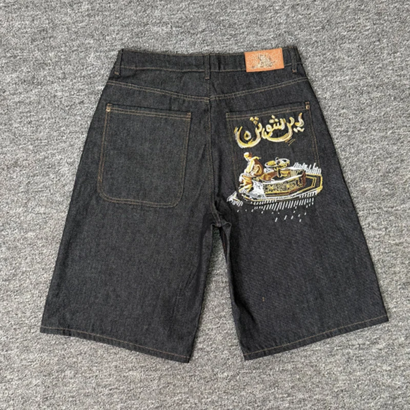 

Американские джинсовые шорты Derschutze в стиле High Street с вышивкой логотипа и ретро-узором