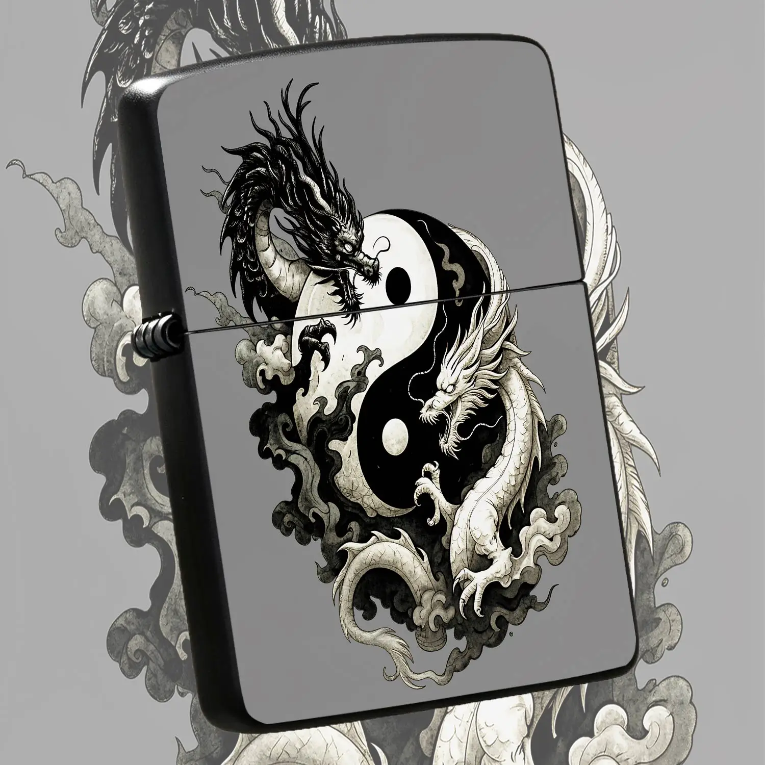 TraditionalYin Yang Dual Dragon Lighter Exquisite Ink Cloud Pattern Art Decor for All Daily Scenes Unique Cultural Creative Gift Delicate Aesthetic Collectible Ornament for Home Display A Humorous And Interesting Lighter