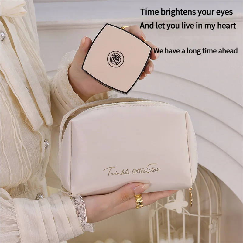 Portable High-End Makeup PU  Cosmetic Pouch, Travel Toiletry Organizer with Multi-Layer Design, Lipstick & Skincare Storage