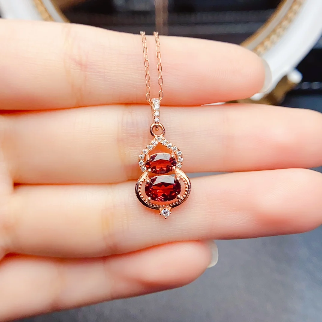 FS 5*7mm Natural Garnet/Amethyst Pendant Necklace S925 Sterling Silver for Women Fine Charm Jewelry Certificate MeiBaPJ Calabash