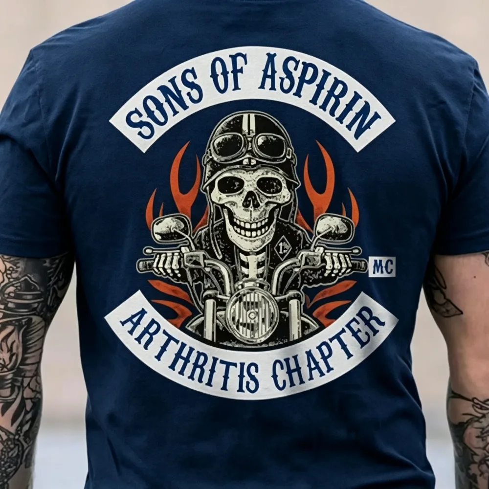 2026 New Arthritis Biker Club Skull Drop Shoulder T-shirt,   Funny Satire Moto Theme Street Loose Unisex Cool Tops