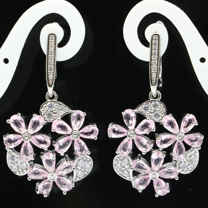 40x22mm Fiori accattivanti Forma Verde Ametista Rosa Kunzite Bianco CZ Ciondolo in argento da sposa da donna