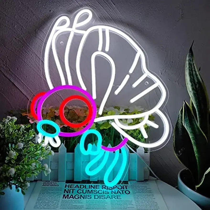 Cute Conch Shell Neon Sign LED Wall Art Ocean Seashell Bubbles USB Powered Dimmable Light Home Bedroom Living Room Party Decor