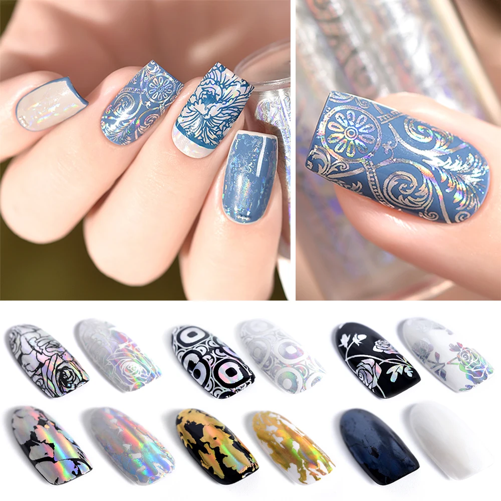 25 Designs Nail Transfer Foil Paper Sticker Set Holographic Flowers Tropic Starry Adhesive Decal Manicure Nail Decor Accessories
