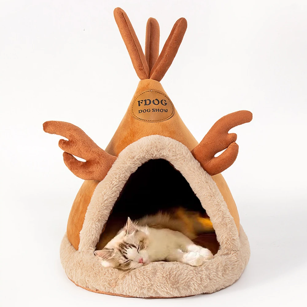 

Pet Tent Cave Bed for Cats Small Dogs Comfortable Puppy Kennel Sleeping Bed Winter Warm Cat Hut Indoor Kitten Nest Cushion