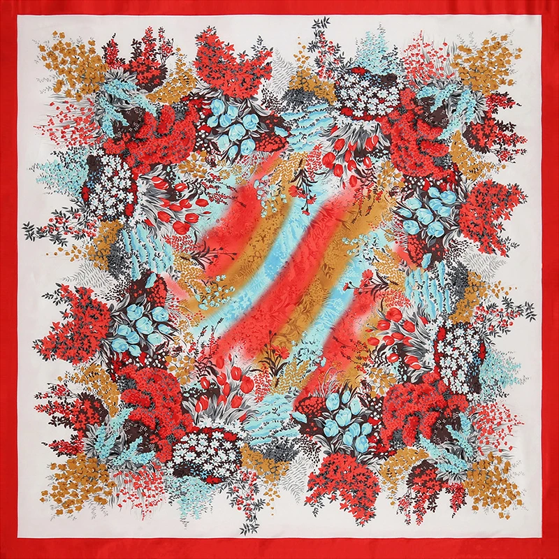 Neue Seide Quadrat Schal Frauen Designer Floral Print Satin Schals für Dame Foulard Bandana Schals Weibliche Halstuch 90 cm Hijab – Detail 7