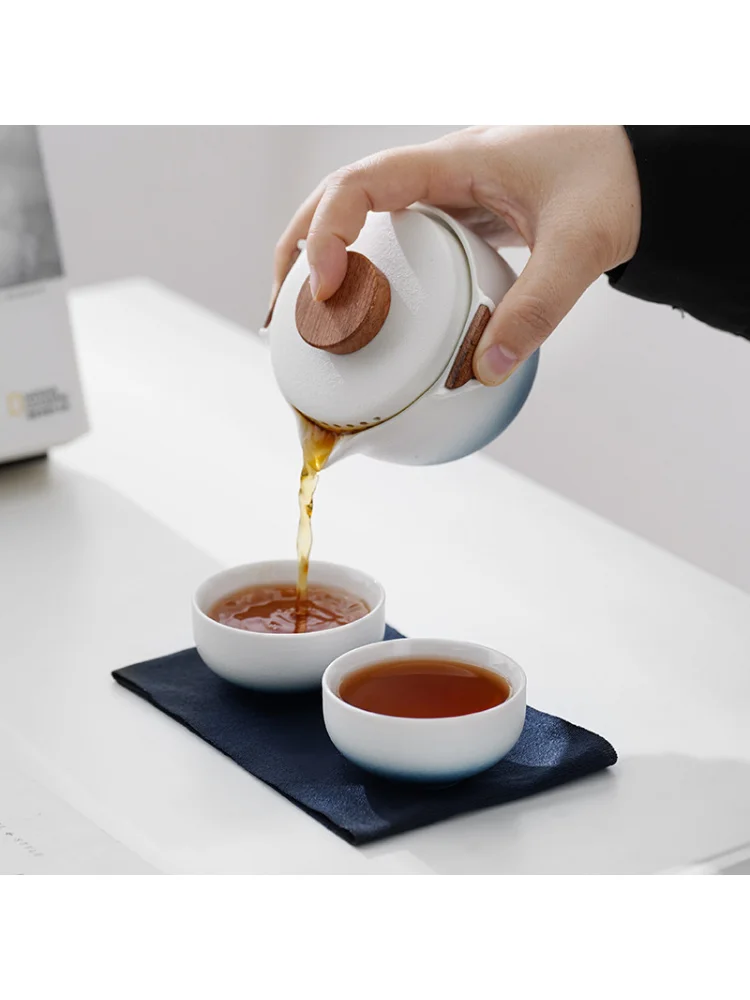 Black Ceramic Japanese Travel Tea Set Portable Bag Company Enterprise Real Estate Insurance Business Opening Event Small Gift