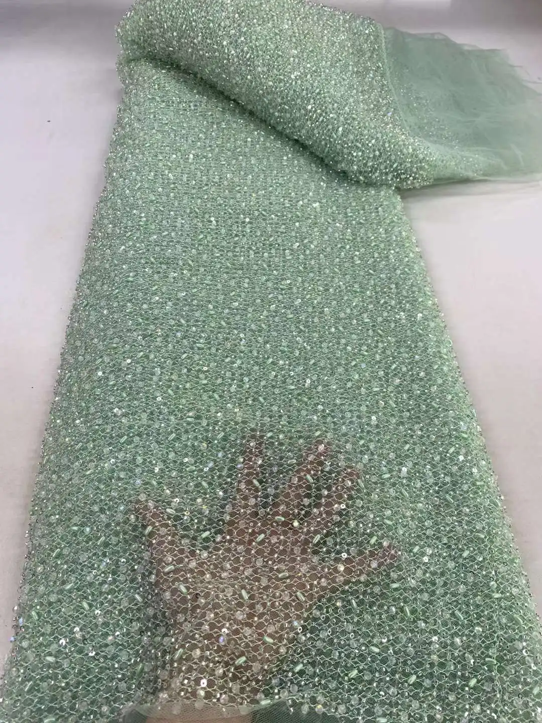 Tela de encaje de tubo con cuentas bordadas suaves para vestido de fiesta de boda, tela delicada y elegante de la mejor calidad, U_Ge2168, lo último