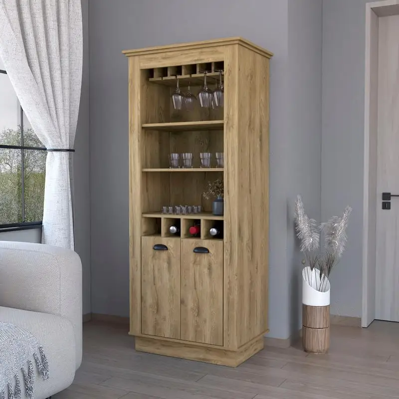 Gabinete de bar con estante para vinos incorporado Macadamia" Título de nuevo producto: "Elegante estante para vinos incorporado y gabinete de bar para hogares modernos -